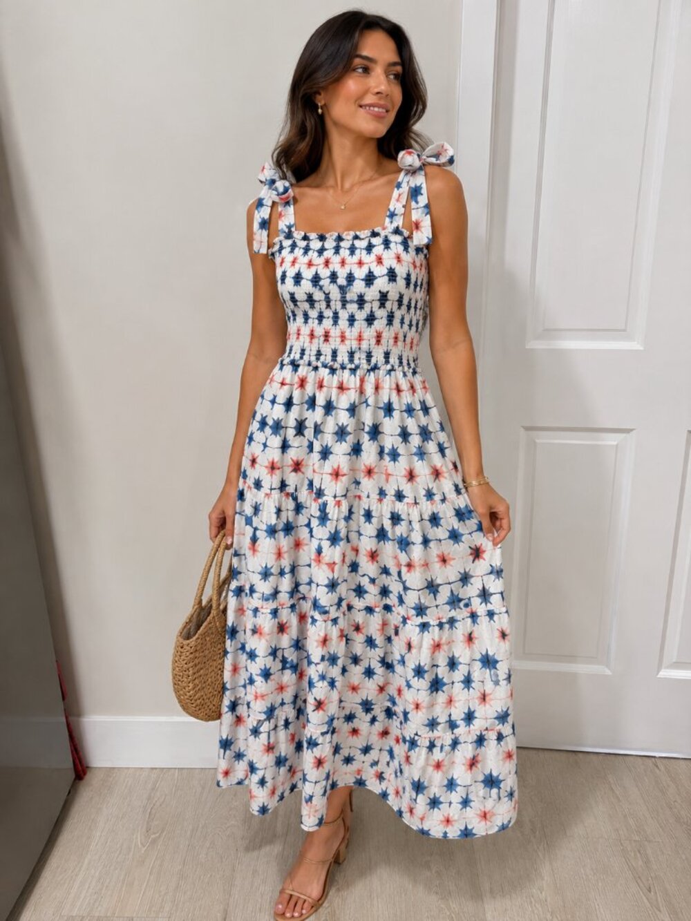 J Crew XS Red, White, and Blue ALL AMERICAN star print summer dress - never worn